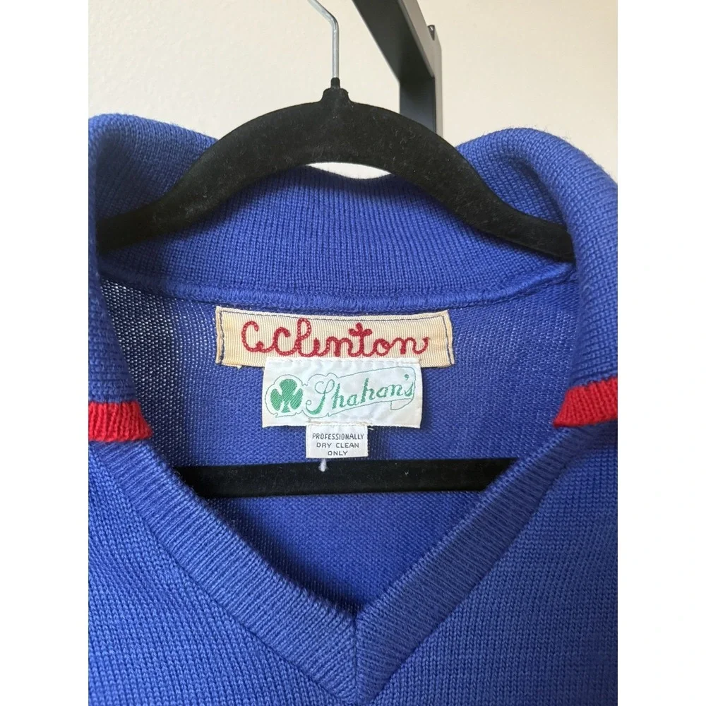 Vintage Cougars Cheerleader Sweater Blue White V-Neck Knit C Clifton SZ XS/S 60s - Picture 2 of 5